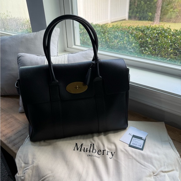 Mulberry Bayswater Black with Brass Classic Grained Satchel LIKE NEW - Picture 1 of 11